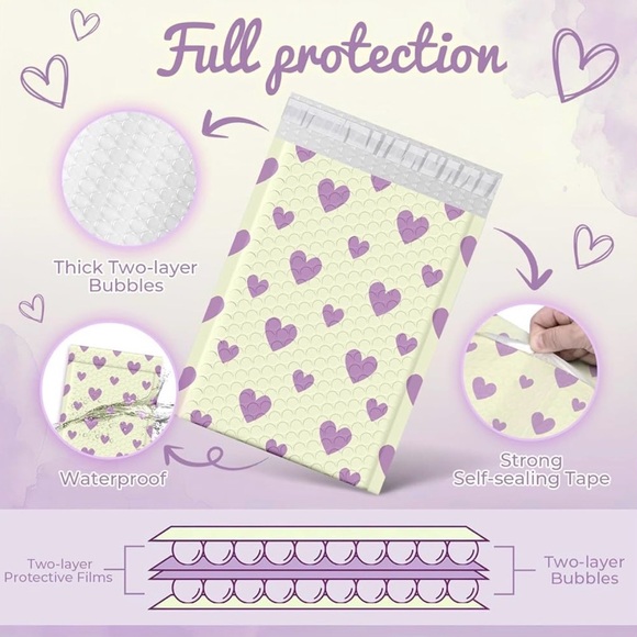15 Pack 6x10 Purple Heart Bubble Mailers Padded Envelopes Shipping Supplies - Picture 4 of 4